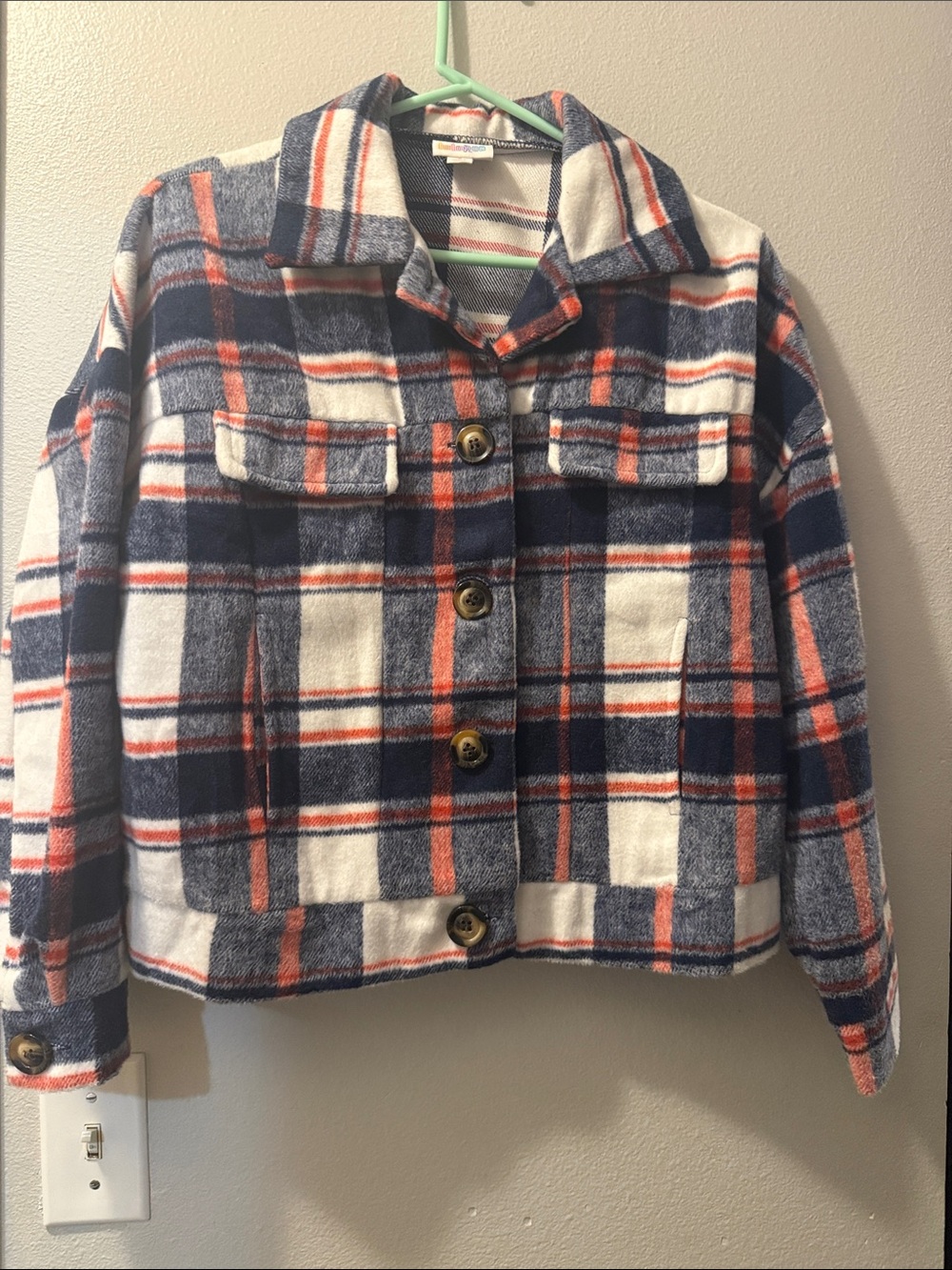 LuLaRoe Plaid Jean Jacket - Navy, White & Orange